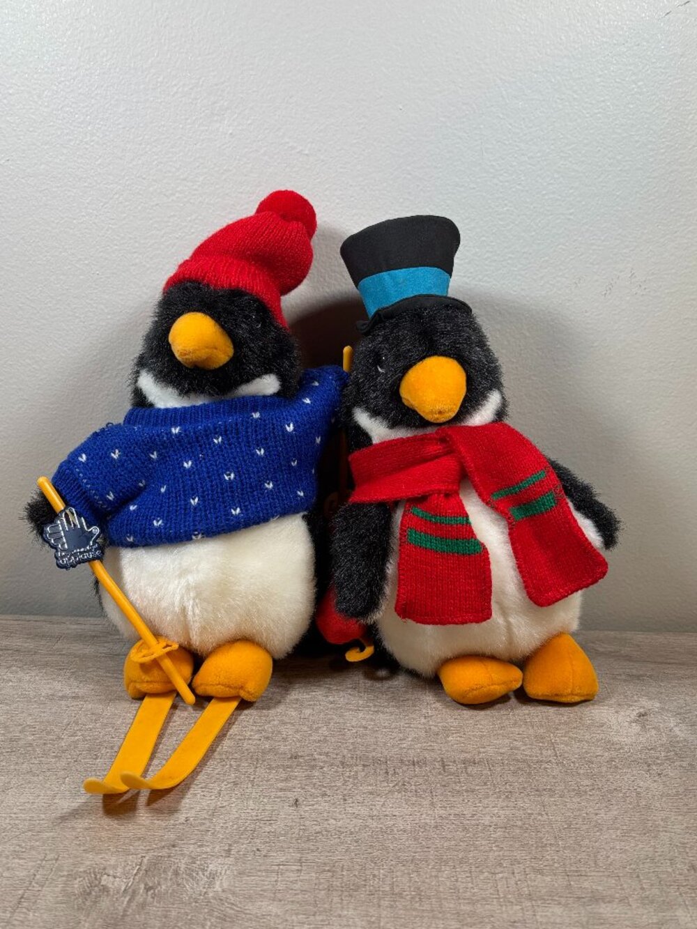 Vintage 1986 Applause Percy Penguin Plush Set Winter Holiday Stuffed Animals